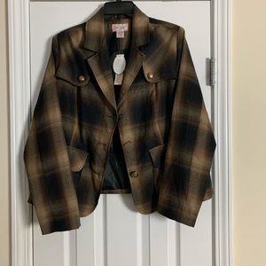 Star style brown Plaid military blazer jacket